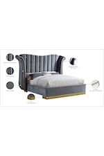 Meridian Furniture Flora Contemporary Upholstered Black Velvet Queen Bed with Channel-Tufting