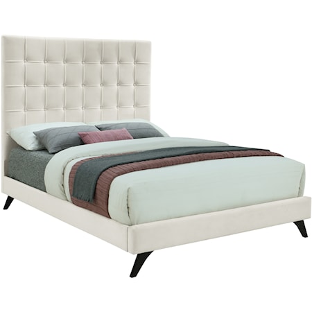 Transitional Velvet Upholstered King Bed with Button Tufting