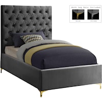 Contemporary Grey Velvet Upholstered Twin Bed with Tufted Headboard