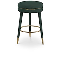 Contemporary Upholstered Green Boucle Fabric Swivel Counter Stool