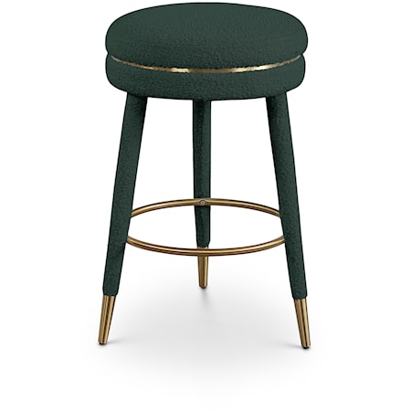 Contemporary Upholstered Green Boucle Fabric Swivel Counter Stool