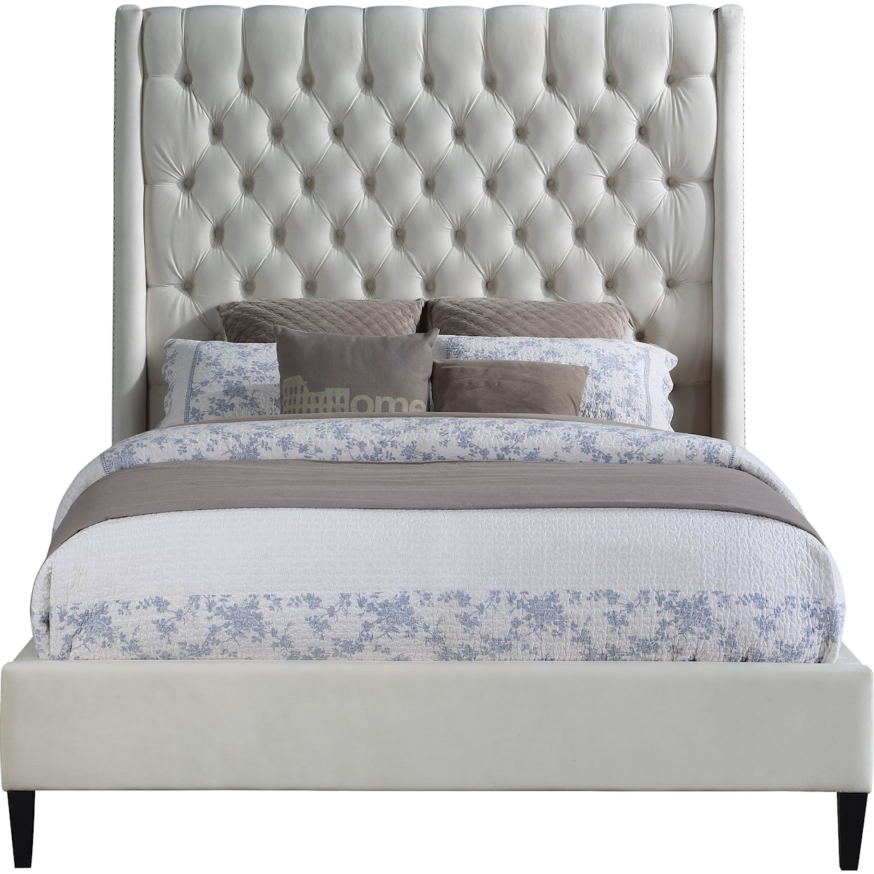 Meridian Furniture Fritz Upholstered Cream Velvet Queen Bed 