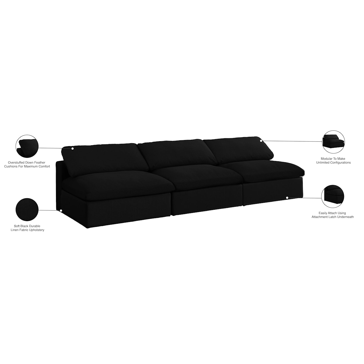 Meridian Furniture Serene Deluxe Comfort Modular Armless Sofa