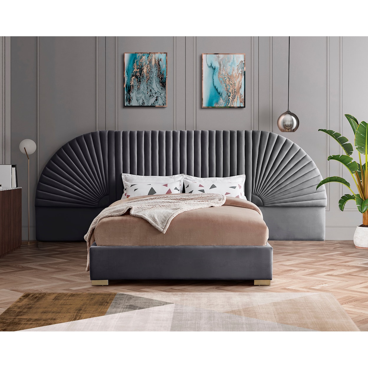 Meridian Furniture Cleo Upholstered Grey Velvet King Bed