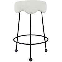 Contemporary Upholstered Cream Boucle Fabric Counter Stool