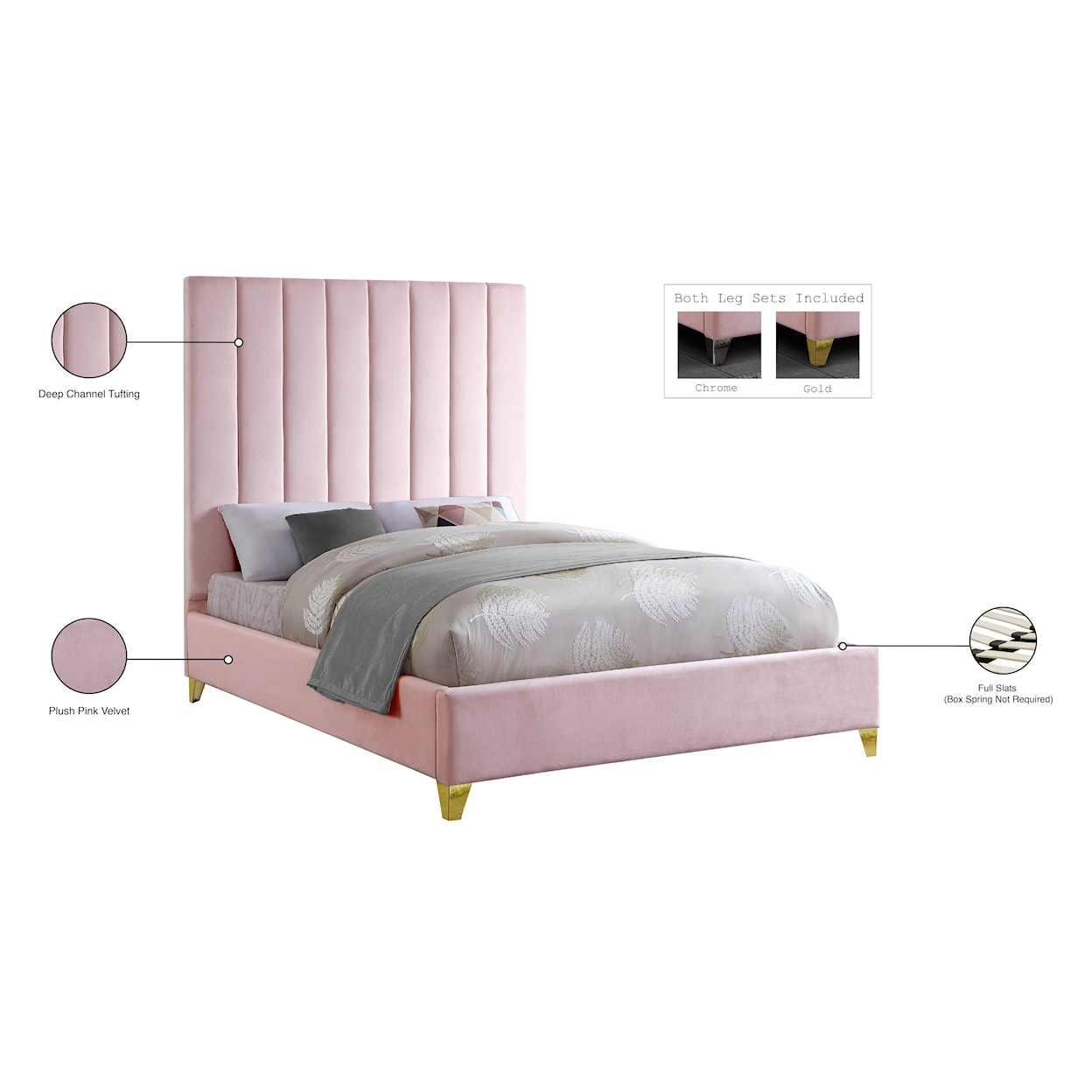 Meridian Furniture Via Queen Panel Bed with Channel Tufting