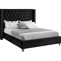 Transitional Velvet Upholstered Queen Bed with Tufted Headboard