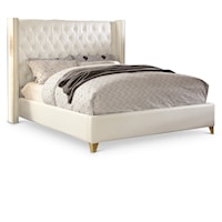 Transitional Leather Upholstered King Bed with Tufted Headboard