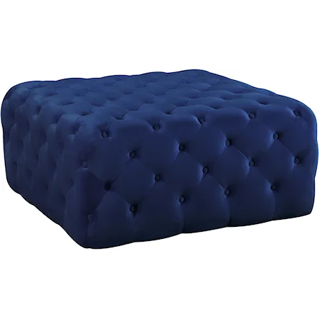 Contemporary Navy Velvet Accent Ottoman with Tufting