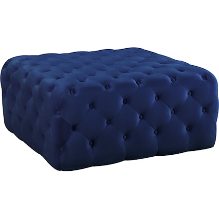 Navy Velvet Accent Ottoman with Tufting