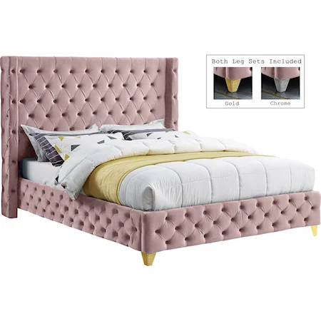 Savan Pink Velvet Queen Bed