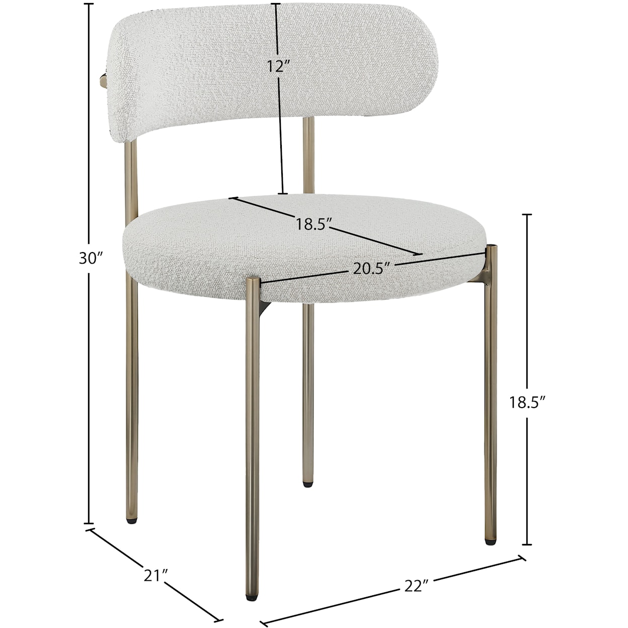 Meridian Furniture Beacon Fabric Dining Chair with Brass Iron Frame