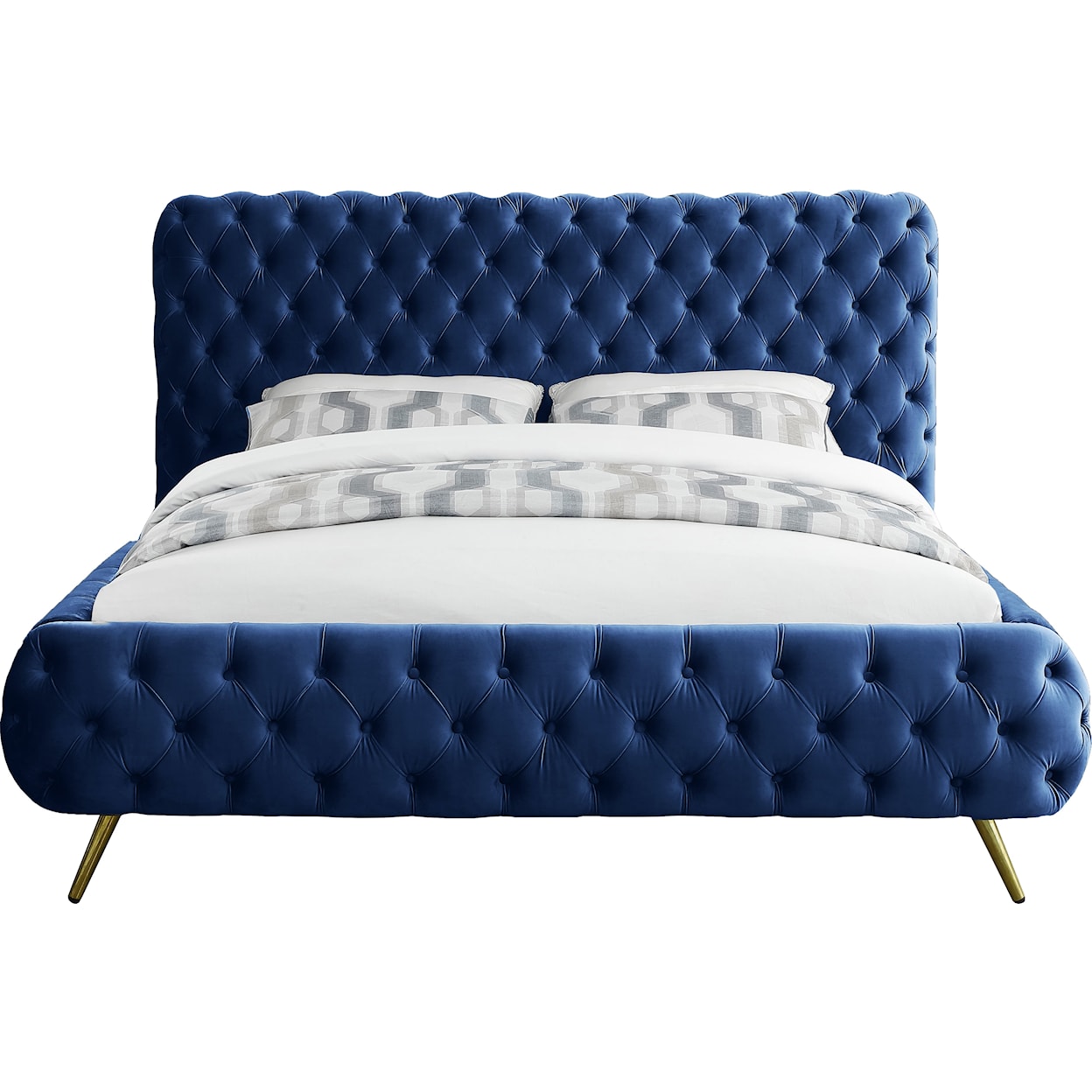 Meridian Furniture Delano Upholstered Navy Velvet Queen Bed