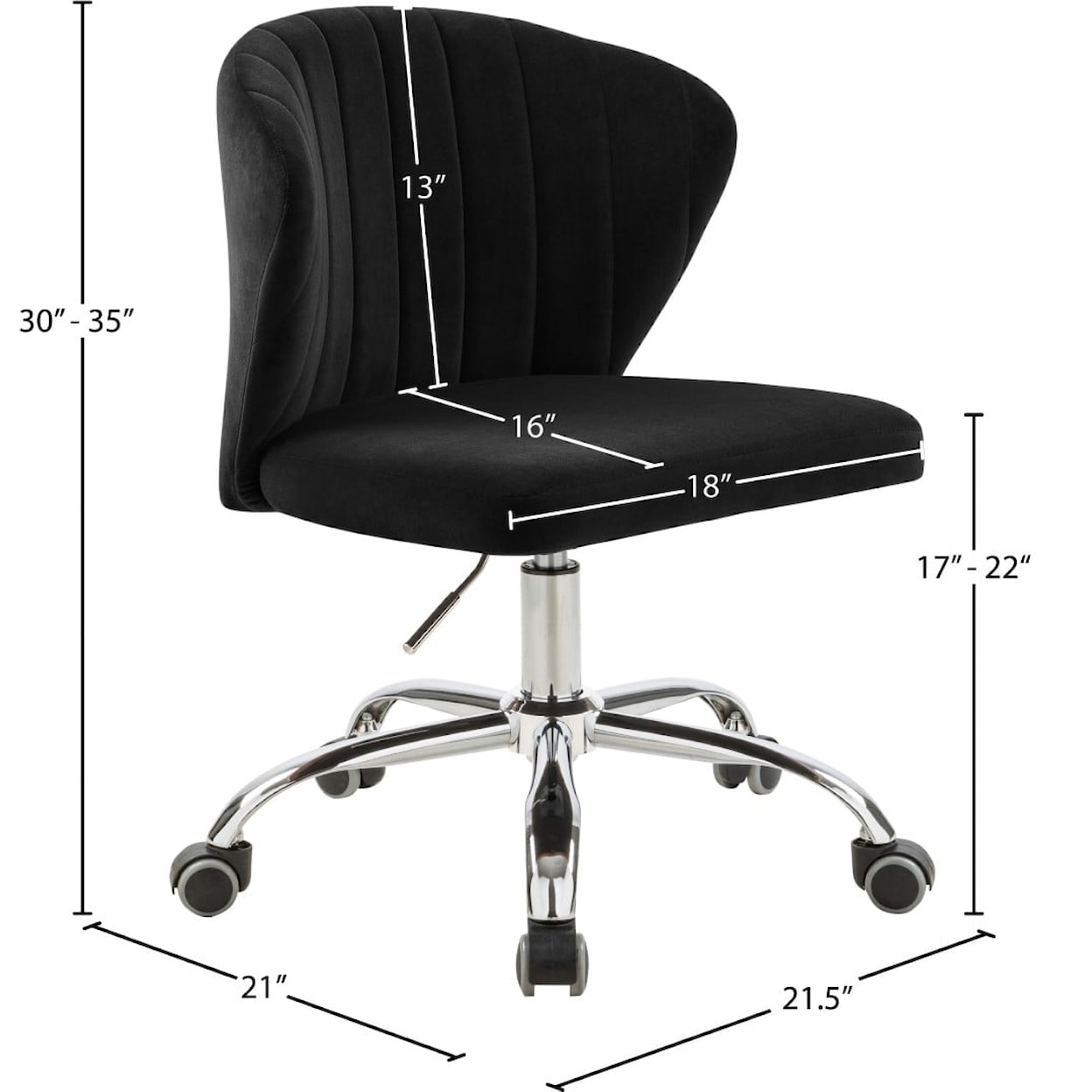 Meridian Furniture Finley Black Velvet Office Chair with Chrome Base