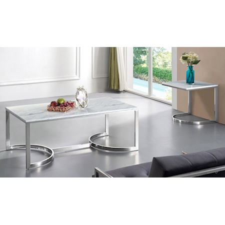 Chrome Coffee Table with White Marble Top