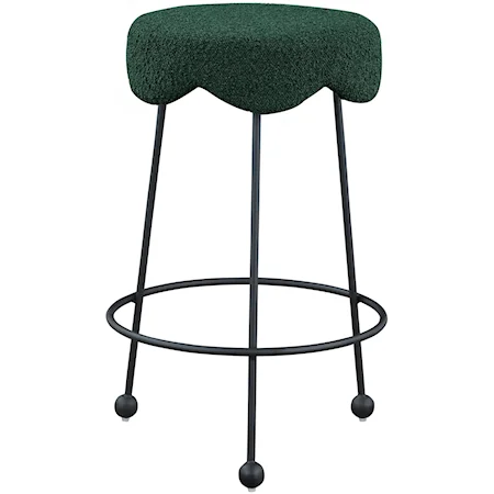Contemporary Upholstered Green Boucle Fabric Counter Stool