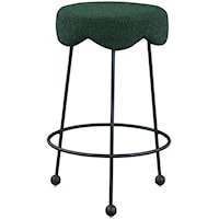 Contemporary Upholstered Green Boucle Fabric Counter Stool