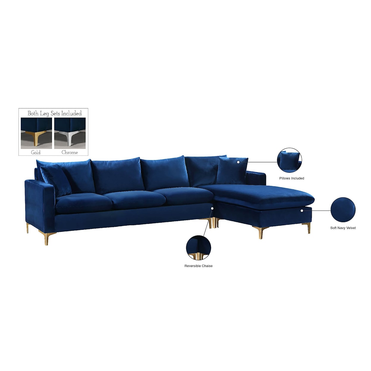 Meridian Furniture Naomi 2pc. Reversible Sectional