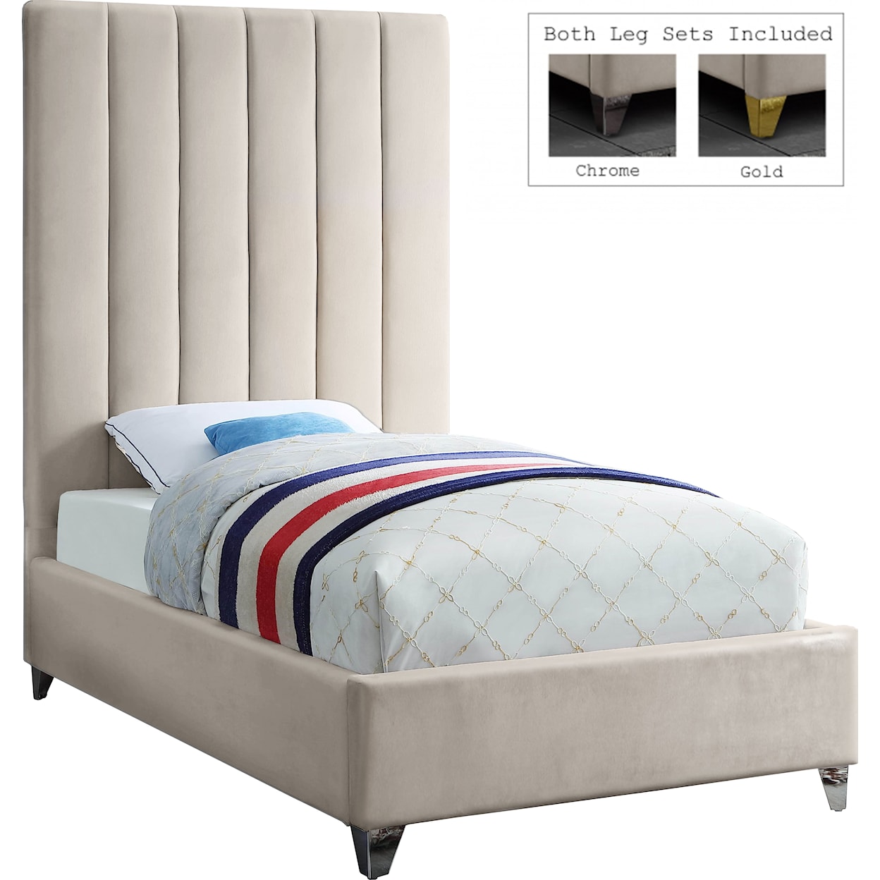 Meridian Furniture Via Twin Panel Bed with Channel Tufting