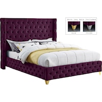 Savan Purple Velvet Queen Bed