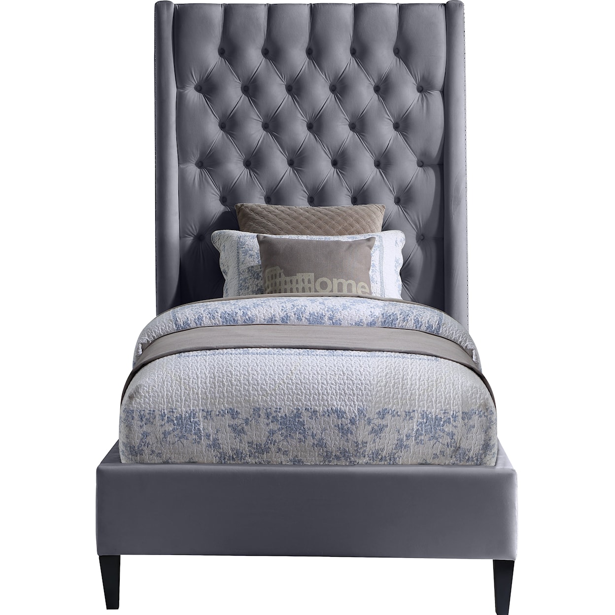 Meridian Furniture Fritz Upholstered Grey Velvet Twin Bed 