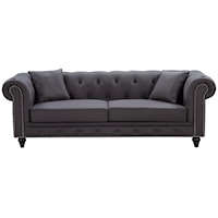 Contemporary Chesterfield Sofa Textured Grey Linen