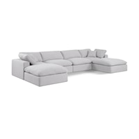 Comfy White Linen Textured Fabric Modular Sectional