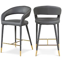 Contemporary Upholstered Grey Faux Leather Counter Stool