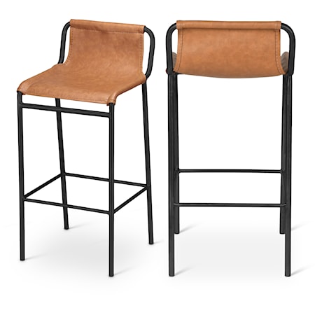 Contemporary Cognac Faux Leather Counter Stool with Iron Frame