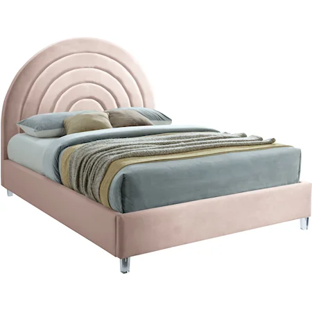 Rainbow Pink Velvet Queen Bed