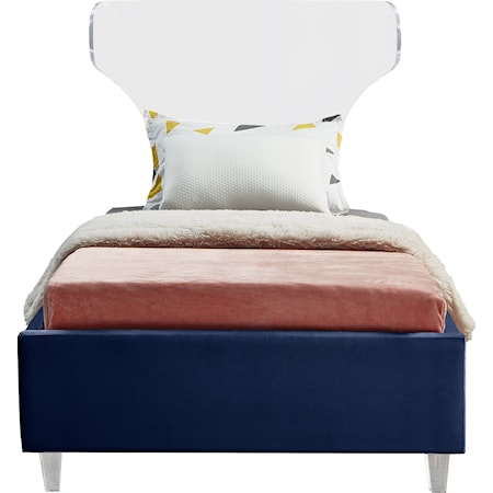Contemporary Ghost Twin Bed Navy Velvet