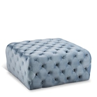 Contemporary Sky Blue Velvet Accent Ottoman with Tufting