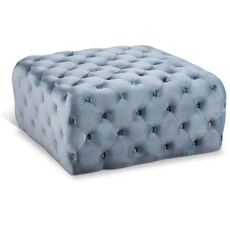 Sky Blue Velvet Accent Ottoman with Tufting