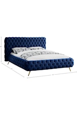Meridian Furniture Delano Contemporary Upholstered Navy Velvet Queen Bed with Tufting