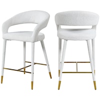 Contemporary Upholstered Cream Boucle Fabric Counter Stool