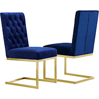 Contemporary Navy Velvet Upholstered Dining Chair with Tufted Back