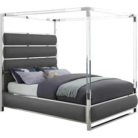 Encore Grey Faux Leather Queen Bed