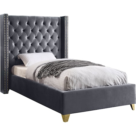 Upholstered Grey Velvet Twin Bed