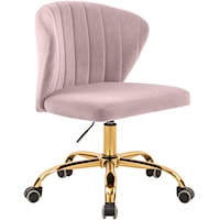 Contemporary Pink Velvet Swivel Office Chair with Gold Base