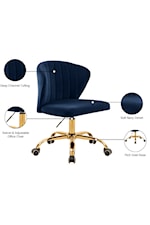 Meridian Furniture Finley Contemporary Navy Velvet Swivel Office Chair with Gold Base