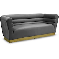 Contemporary Grey Velvet Sofa with Gold Steel Base