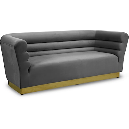 Grey Velvet Sofa with Gold Steel Base