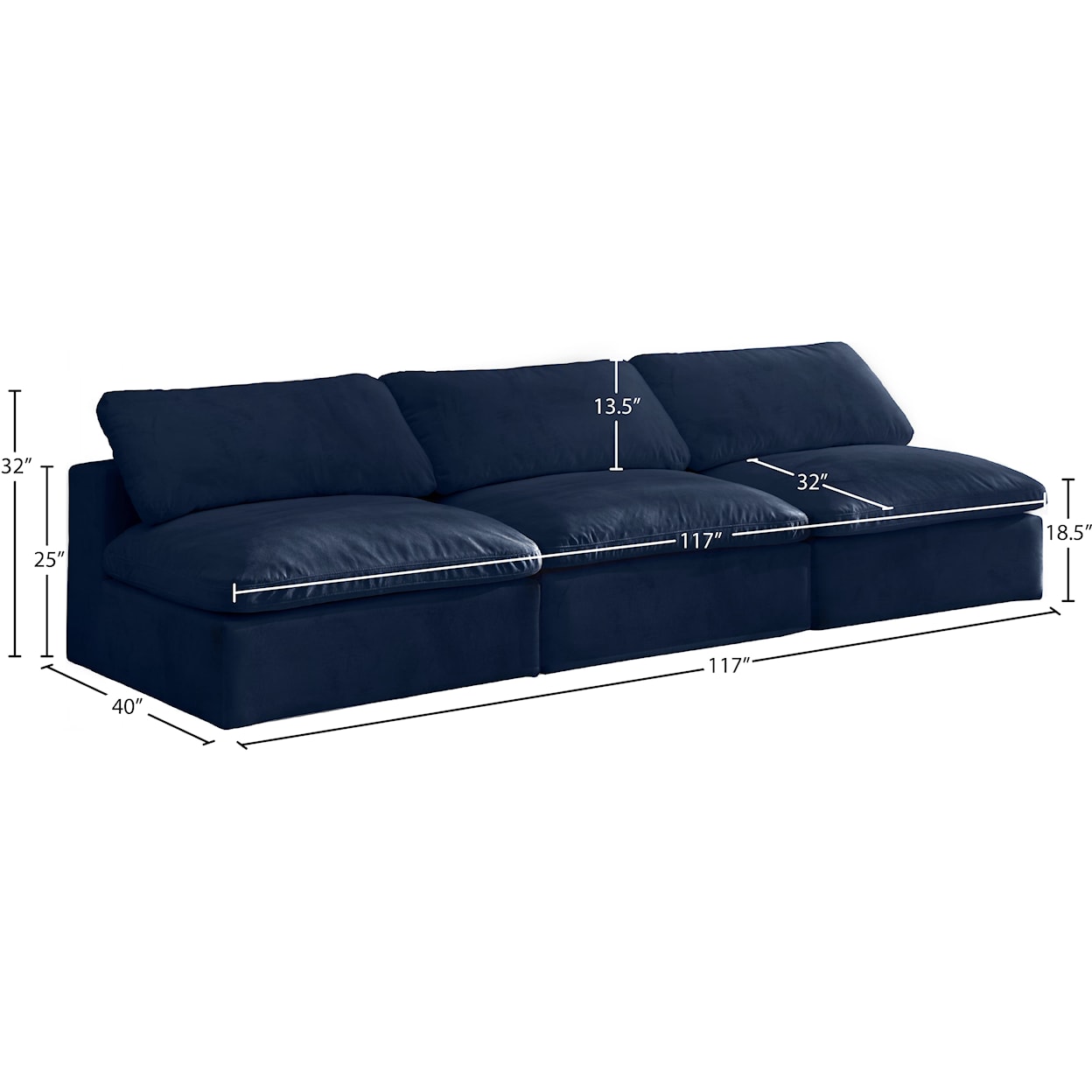 Meridian Furniture Cozy Comfort Modular Armless Sofa