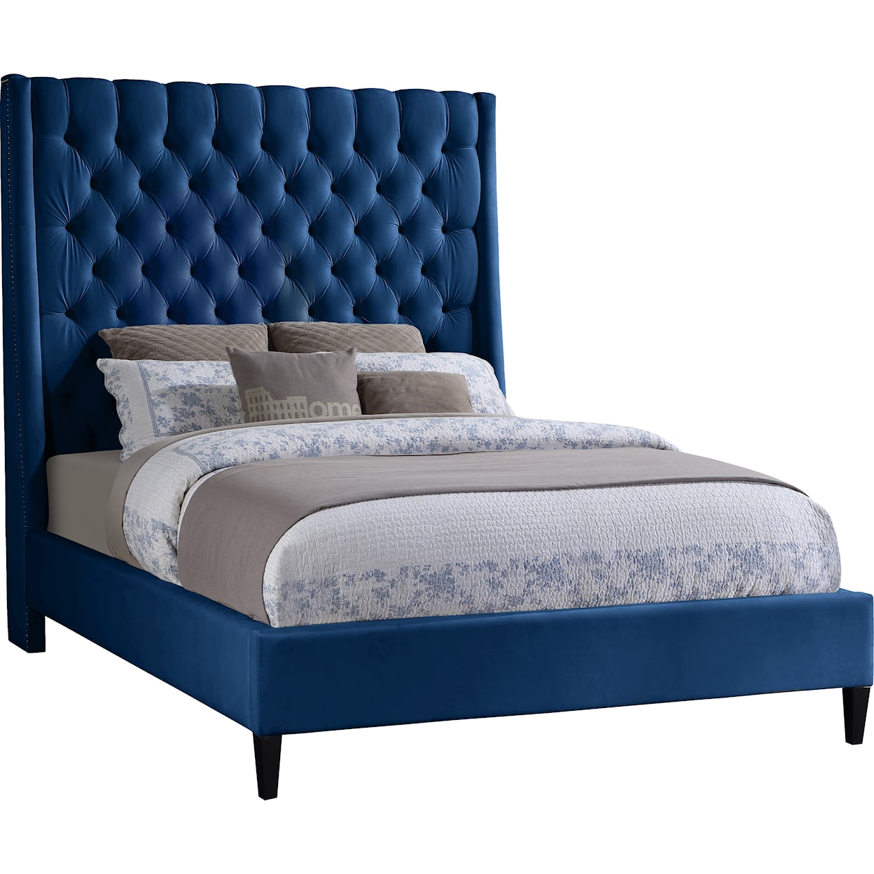 Meridian Furniture Fritz Upholstered Navy Velvet King Bed 