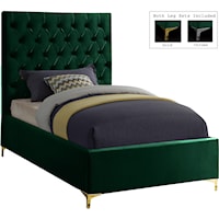 Contemporary Green Velvet Upholstered Twin Bed with Tufted Headboard