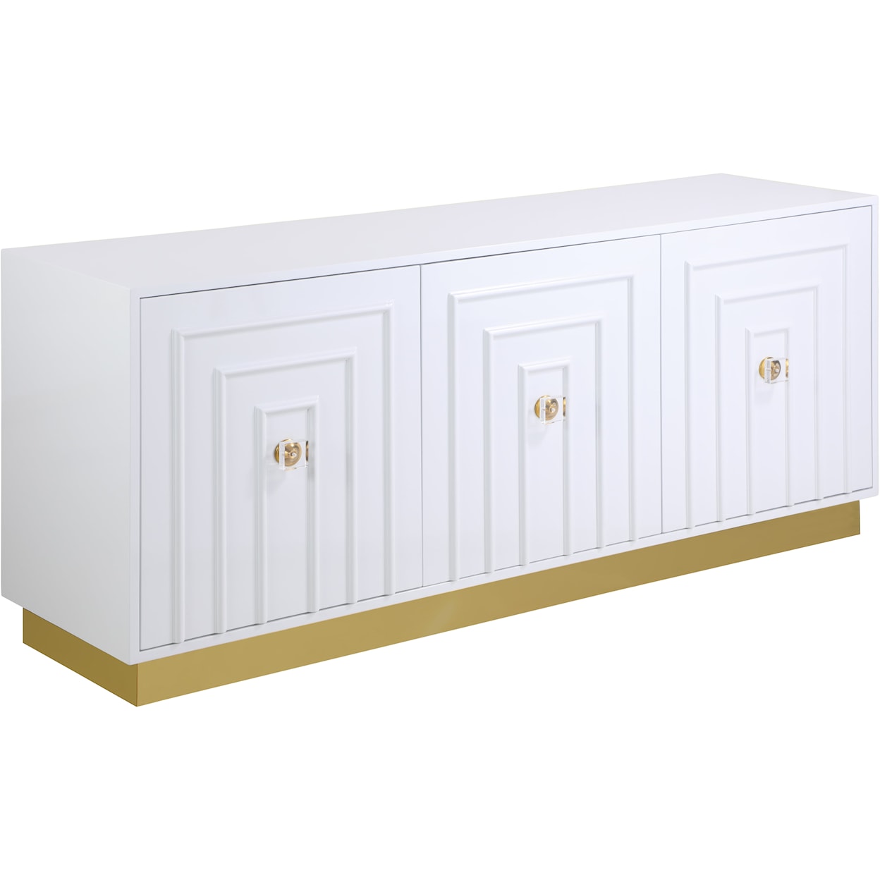 Meridian Furniture Cosmopolitan White Lacquer Sideboard with Gold Base