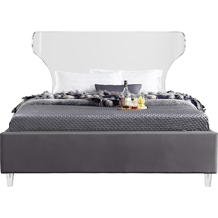 Contemporary Ghost King Bed Grey Velvet