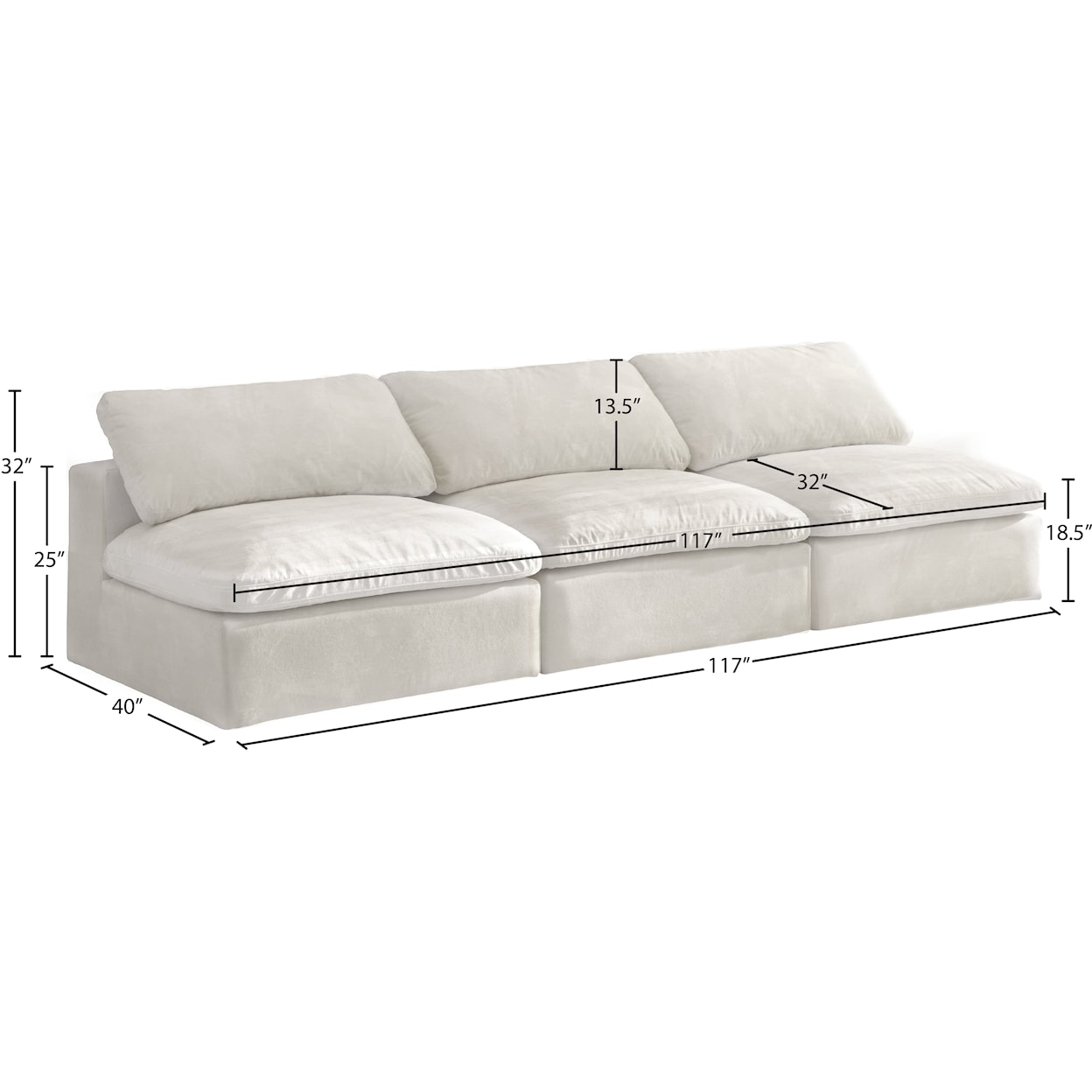 Meridian Furniture Cozy Comfort Modular Armless Sofa