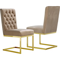 Contemporary Beige Velvet Upholstered Dining Chair with Tufted Back