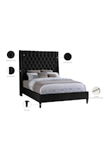 Meridian Furniture Fritz Contemporary Upholstered Navy Velvet Full Bed with Tufting